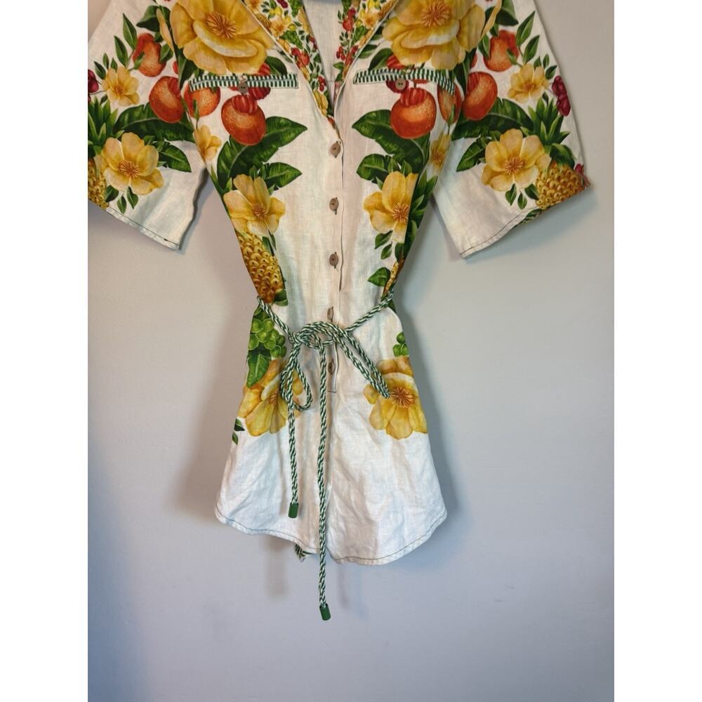 FARM Rio floral-print belted jumpsuit Linen Tropical Vacation Resort XS NEW $284 - Picture 6 of 16